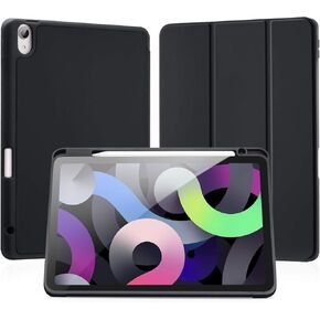 LovRug for iPad Air 11 Inch Case (M2) 2024, iPad Air 5th Generation Case 2022/iPad Air Case 4th Generation 2020 10.9 Inch with Pencil Holder, Soft TPU Back Smart Protective Cover Case(Black)