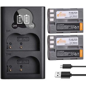 EN-EL3e, Pickle Power 2 x 1900mAh EN-EL3a, EN-EL3 Batteries and LED Dual USB Charger Compatible with Nikon D50, D70, D70s, D80, D90, D100, D200, D300, D300S, D700 D900 Digital Cameras in Saudi Arabia