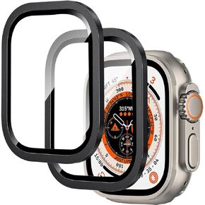 Miimall [2 Pack for Apple Watch Ultra/Ultra 2 49mm Titanium Screen Protector, Titanium Frame + 9H Hardness Tempered Glass, Waterproof Anti-Scratch Screen Protector Films for iWatch 49mm(Orange)