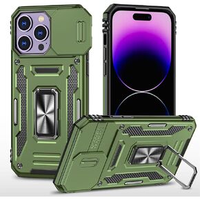 Compatible with iPhone 14 Pro Max Case, Military Grade Anti-fall Mobile Phone Case with Sliding Window, Vehicle-mounted Magnetic Finger Ring Bracket Protective Case (2022) 6.7" - Black