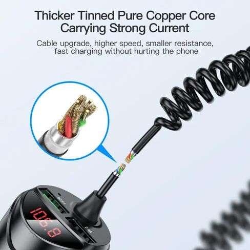 5 in 1 Retractable Car Charger with Voltage Monitoring LED Display - 18W Car Phone Charger with Built-in Retractable Charging Cable Compatible with iPhone, Samsung & Android Phones in Saudi Arabia