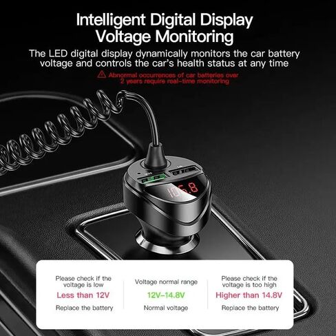 5 in 1 Retractable Car Charger with Voltage Monitoring LED Display - 18W Car Phone Charger with Built-in Retractable Charging Cable Compatible with iPhone, Samsung & Android Phones in Saudi Arabia