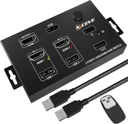 KVM Switch HDMI 2 Port Box,KVM Switch HDMI USB Switcher 2 in 1 Out for 2 Computers Share 4 USB 2.0 Devices and one HD Monitor Support 4K@30Hz for Laptop, Apple TV, PS3/PS4, Xbox, Sony Bluray Player in Saudi Arabia