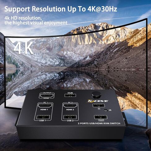 KVM Switch HDMI 2 Port Box,KVM Switch HDMI USB Switcher 2 in 1 Out for 2 Computers Share 4 USB 2.0 Devices and one HD Monitor Support 4K@30Hz for Laptop, Apple TV, PS3/PS4, Xbox, Sony Bluray Player in Saudi Arabia