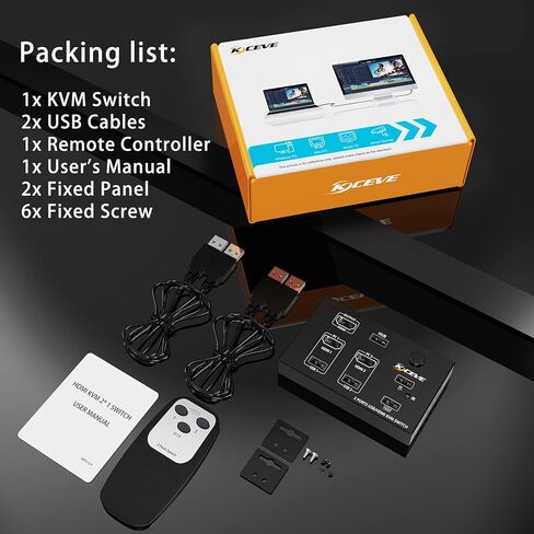 KVM Switch HDMI 2 Port Box,KVM Switch HDMI USB Switcher 2 in 1 Out for 2 Computers Share 4 USB 2.0 Devices and one HD Monitor Support 4K@30Hz for Laptop, Apple TV, PS3/PS4, Xbox, Sony Bluray Player in Saudi Arabia