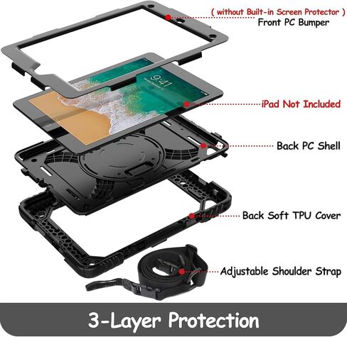 LTROP Protective Cover Case for iPad 6th/ 5th Generation & iPad Air 2 Case, iPad 9.7 Inch Case with Shoulder Strap Pen Holder Swivel Stand, Aqua Teal in Saudi Arabia