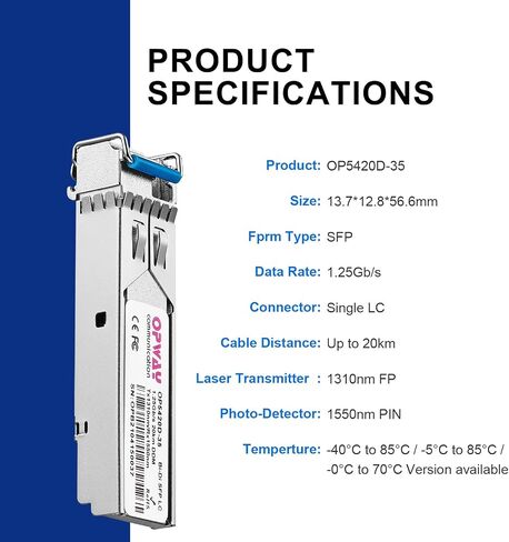 Tongyu 1000BASE-LX SFP إلى LC وضع واحد 1.2G وحدة إرسال واستقبال ألياف لـ Cisco، TP-Link، Huawei، Meraki، Ubiquiti، Mikrotik، Fortinet، D-Link، Supermicro in Kuwait