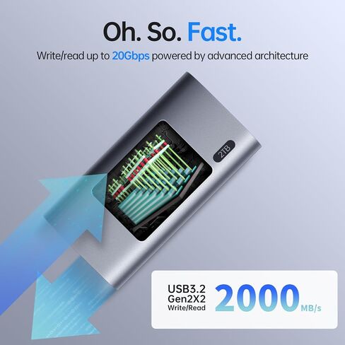 SSK SSD محمول 2 تيرابايت، محركات أقراص صلبة خارجية تصل إلى 2000 ميجابايت/ثانية، محرك أقراص ثابتة خارجي USB 3.2 Gen2X2 NVMe SSD، استهلاك منخفض للغاية للطاقة لهاتف iPhone 15/ MacBook/Pro/OTG Phone/أجهزة الكمبيوتر المحمولة in Kuwait