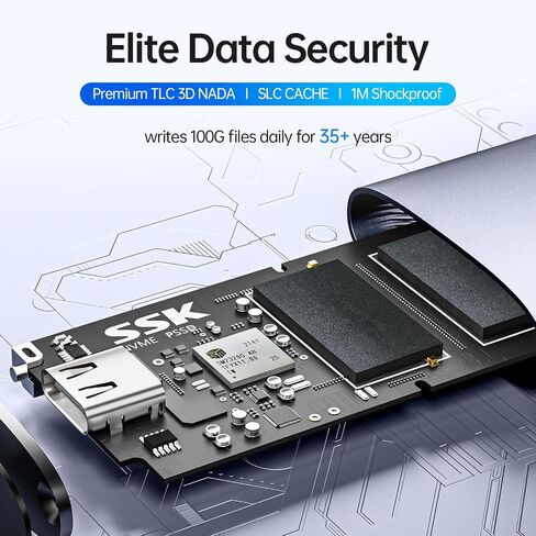 SSK SSD محمول 2 تيرابايت، محركات أقراص صلبة خارجية تصل إلى 2000 ميجابايت/ثانية، محرك أقراص ثابتة خارجي USB 3.2 Gen2X2 NVMe SSD، استهلاك منخفض للغاية للطاقة لهاتف iPhone 15/ MacBook/Pro/OTG Phone/أجهزة الكمبيوتر المحمولة in Kuwait