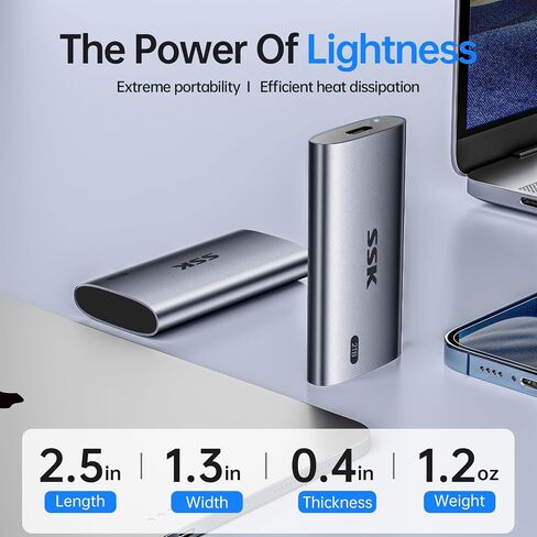 SSK SSD محمول 2 تيرابايت، محركات أقراص صلبة خارجية تصل إلى 2000 ميجابايت/ثانية، محرك أقراص ثابتة خارجي USB 3.2 Gen2X2 NVMe SSD، استهلاك منخفض للغاية للطاقة لهاتف iPhone 15/ MacBook/Pro/OTG Phone/أجهزة الكمبيوتر المحمولة in Kuwait