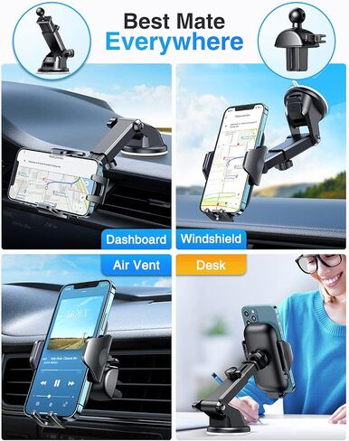 VANMASS【Extra Large Upgraded 2023 Car Phone Mount 【Military-Grade Plus & Strongest Suction】 Cell Phone Holder Dashboard Windshield Vent Handsfree Stand Universal for iPhone 15 Pro Max 14 Samsung in Kuwait