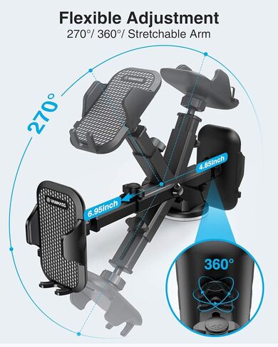 VANMASS【Extra Large Upgraded 2023 Car Phone Mount 【Military-Grade Plus & Strongest Suction】 Cell Phone Holder Dashboard Windshield Vent Handsfree Stand Universal for iPhone 15 Pro Max 14 Samsung in Kuwait