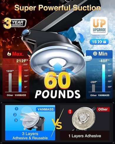 VANMASS【Extra Large Upgraded 2023 Car Phone Mount 【Military-Grade Plus & Strongest Suction】 Cell Phone Holder Dashboard Windshield Vent Handsfree Stand Universal for iPhone 15 Pro Max 14 Samsung in Kuwait