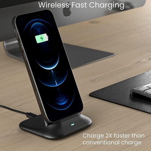 Techsmarter 10W Wireless Charger, Fast Charging Stand Compatible with iPhone 14, 13, 12, 11, XS, X, XR, 8 Samsung S23, S22, 21, S20, S10, S9, S8, Note 21, 20, 10, LG ThinQ V30, V35, V40, G7, G8 in Kuwait
