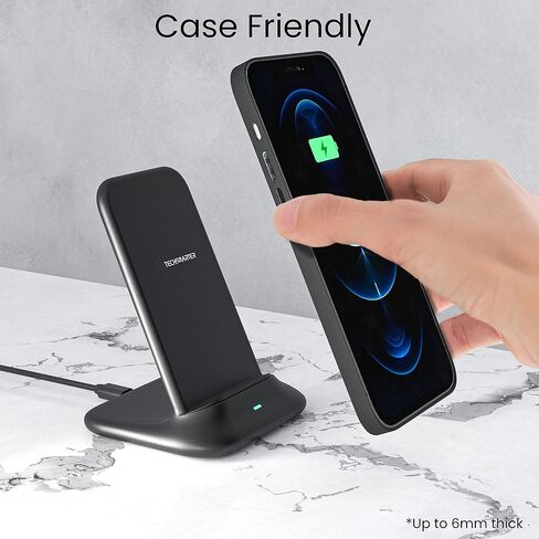 Techsmarter 10W Wireless Charger, Fast Charging Stand Compatible with iPhone 14, 13, 12, 11, XS, X, XR, 8 Samsung S23, S22, 21, S20, S10, S9, S8, Note 21, 20, 10, LG ThinQ V30, V35, V40, G7, G8 in Kuwait