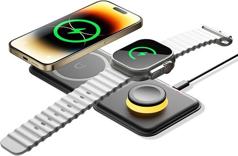 ESSAGER 2 in 1 Foldable Wireless Charger for iPhone 15/14/13/12/11 Series, Magnetic Wireless Charging Station, Travel Wireless Fast Charging Pad for Airpods 3/2/Pro, iWatch (2 in 1, White) in Kuwait