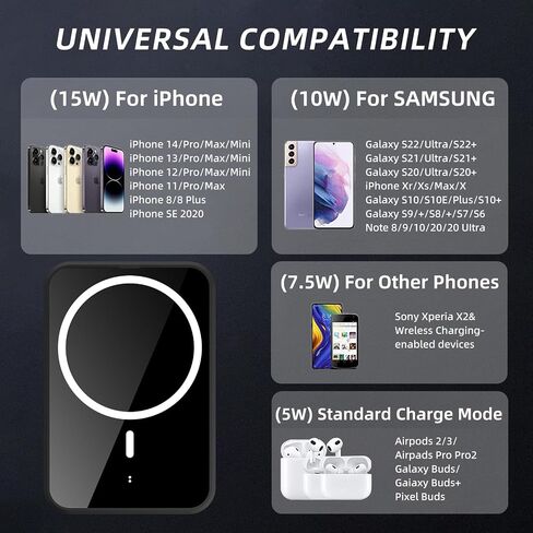شاحن لاسلكي، قاعدة شحن لاسلكية بحد أقصى 15 واط متوافقة مع iPhone 13/14/12/11/Pro/Pro Max/X/XR/8 AirPads/AirPads Pro Samsung Galaxy Series Huawei والمزيد in Kuwait