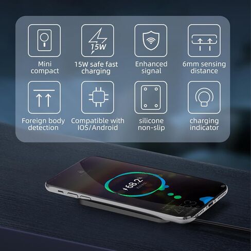شاحن لاسلكي، قاعدة شحن لاسلكية بحد أقصى 15 واط متوافقة مع iPhone 13/14/12/11/Pro/Pro Max/X/XR/8 AirPads/AirPads Pro Samsung Galaxy Series Huawei والمزيد in Kuwait