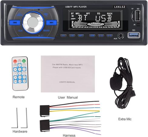 راديو سيارة ستيريو للسيارة من ال اكس كيه ال اس زد، راديو بلوتوث سينغل دين LCD مع تحكم عن طريق التطبيق، مشغل MP3 يدعم المكالمات بدون استخدام اليدين، راديو ايه ام/اف ام، مدخل AUX TF/EQ/USB شحن سريع in Kuwait