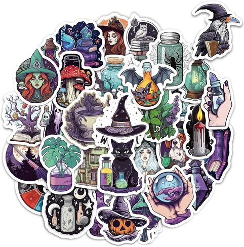 100 قطعة من ملصقات الساحرة للبالغين، ملصقات ساحرة قوطية سحرية لزجاجة المياه واللابتوب، ملصقات ديكور رائعة in Kuwait