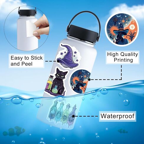 100 قطعة من ملصقات الساحرة للبالغين، ملصقات ساحرة قوطية سحرية لزجاجة المياه واللابتوب، ملصقات ديكور رائعة in Kuwait