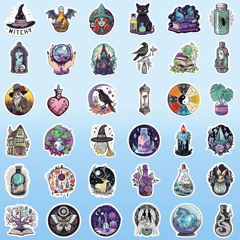 100 قطعة من ملصقات الساحرة للبالغين، ملصقات ساحرة قوطية سحرية لزجاجة المياه واللابتوب، ملصقات ديكور رائعة in Kuwait
