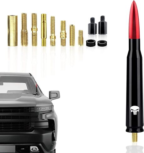 Pack-1 Car Bullet Antenna, 5.4" Skull Antenna Pole for GM Chevy Silverado 1500 2500 3500 HD Avalanche GMC Sierra 1500 2500 3500 Denali Heavy Duty Pickup Trucks Accessories (Red) in Kuwait