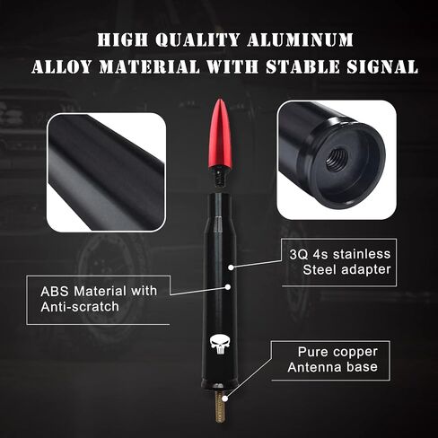 Pack-1 Car Bullet Antenna, 5.4" Skull Antenna Pole for GM Chevy Silverado 1500 2500 3500 HD Avalanche GMC Sierra 1500 2500 3500 Denali Heavy Duty Pickup Trucks Accessories (Red) in Kuwait