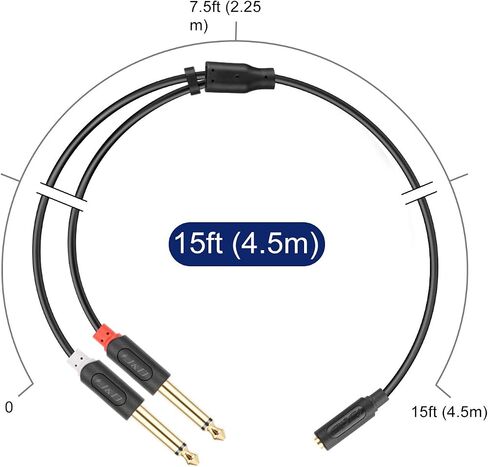 J&D 3.5mm to Dual 1/4 TS Stereo Breakout Cable, Gold Plated Audiowave Series 3.5mm 1/8 inch TRS Female to 2X 6.35mm 1/4 inch TS Male Mono Audio Cable Splitter for Spekers, Amplifiers, Mixs, 3 Feet in Kuwait