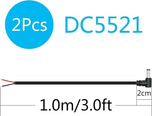 4Pcs DC 5.5mm x 2.1mm Male Plug Power Pigtail Wire 1M/3FT,18AWG 90 Degree Right Angle DC5521 Male Plug Jack to 2 Pin Bare Wire Open End Power Cable,for DC Power Supply Cable Repair Replacement in Kuwait