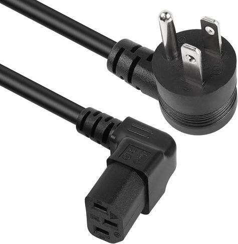 سلك طاقة GELRHONR 90 درجة 3 شقوق تيار متردد إلى IEC320 C13، 10 أمبير 125 فولت زاوية سفلية NEMA 5-15P إلى C13 كابل طاقة عالمي لأجهزة الكمبيوتر المحمولة والتلفزيون والشاشات - 4.9 قدم (Blcak-Ringt C13) in Kuwait