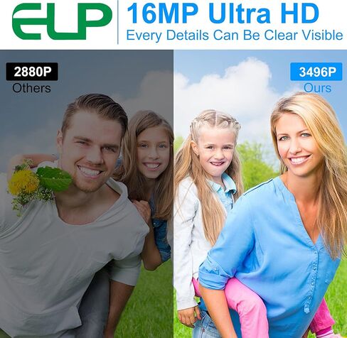 اي ال بي كاميرا ويب 16 ميجابكسل بزاوية واسعة 180 درجة، كاميرا ويب IMX298 UHD 3496P لمسح المستندات وجواز السفر كاميرا ويب 16 ميجابيكسل قياس صناعي USB لويندوز، لينكس، ماك، راسبيري باي او اس in Saudi Arabia