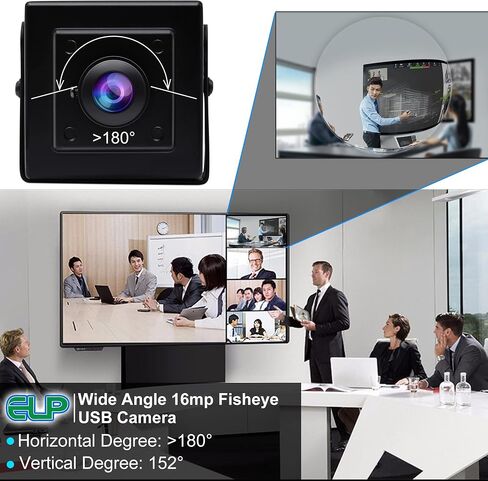 اي ال بي كاميرا ويب 16 ميجابكسل بزاوية واسعة 180 درجة، كاميرا ويب IMX298 UHD 3496P لمسح المستندات وجواز السفر كاميرا ويب 16 ميجابيكسل قياس صناعي USB لويندوز، لينكس، ماك، راسبيري باي او اس in Saudi Arabia