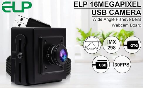 اي ال بي كاميرا ويب 16 ميجابكسل بزاوية واسعة 180 درجة، كاميرا ويب IMX298 UHD 3496P لمسح المستندات وجواز السفر كاميرا ويب 16 ميجابيكسل قياس صناعي USB لويندوز، لينكس، ماك، راسبيري باي او اس in Saudi Arabia