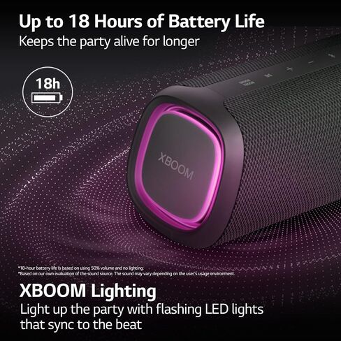 مكبر صوت بلوتوث محمول LG XG7QBK.DUSALLK Go - إضاءة LED وبطارية تصل إلى 24 ساعة، أسود in Kuwait