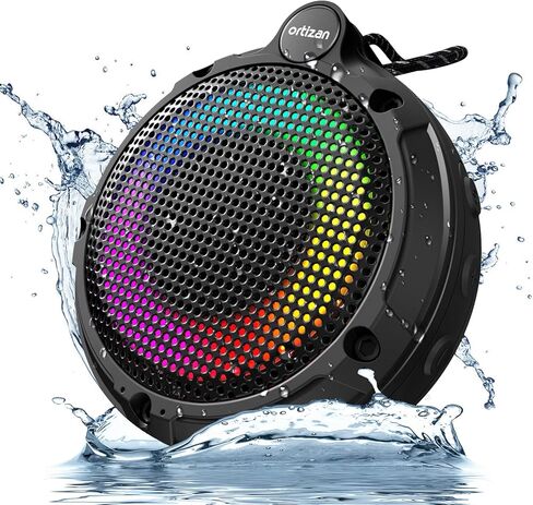 Ortizan Bluetooth Shower Speaker, IPX7 Waterproof Wireless Speaker with LED Light, 8W Loud Sound, 24H Playtime, Floating, Portable Mini Speakers for Kayak, Beach, Biking, Gifts for Men, Women in Kuwait