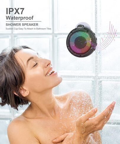 Ortizan Bluetooth Shower Speaker, IPX7 Waterproof Wireless Speaker with LED Light, 8W Loud Sound, 24H Playtime, Floating, Portable Mini Speakers for Kayak, Beach, Biking, Gifts for Men, Women in Kuwait