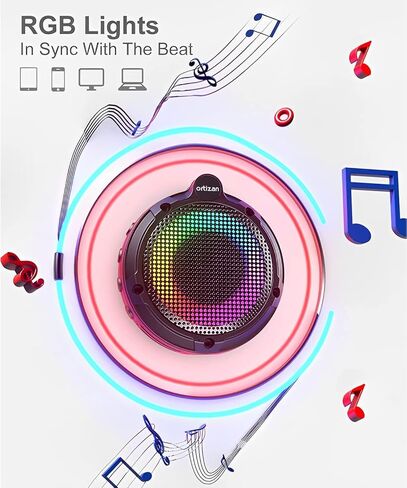Ortizan Bluetooth Shower Speaker, IPX7 Waterproof Wireless Speaker with LED Light, 8W Loud Sound, 24H Playtime, Floating, Portable Mini Speakers for Kayak, Beach, Biking, Gifts for Men, Women in Kuwait