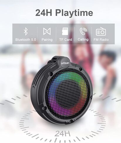 Ortizan Bluetooth Shower Speaker, IPX7 Waterproof Wireless Speaker with LED Light, 8W Loud Sound, 24H Playtime, Floating, Portable Mini Speakers for Kayak, Beach, Biking, Gifts for Men, Women in Kuwait