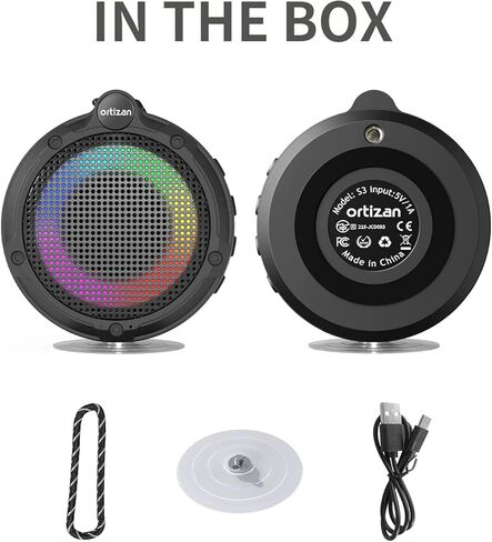 Ortizan Bluetooth Shower Speaker, IPX7 Waterproof Wireless Speaker with LED Light, 8W Loud Sound, 24H Playtime, Floating, Portable Mini Speakers for Kayak, Beach, Biking, Gifts for Men, Women in Kuwait