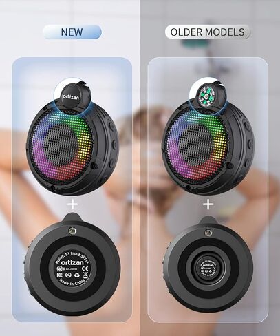 Ortizan Bluetooth Shower Speaker, IPX7 Waterproof Wireless Speaker with LED Light, 8W Loud Sound, 24H Playtime, Floating, Portable Mini Speakers for Kayak, Beach, Biking, Gifts for Men, Women in Kuwait