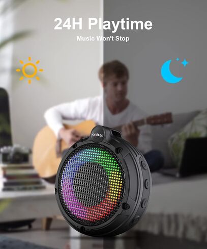 Ortizan Bluetooth Shower Speaker, IPX7 Waterproof Wireless Speaker with LED Light, 8W Loud Sound, 24H Playtime, Floating, Portable Mini Speakers for Kayak, Beach, Biking, Gifts for Men, Women in Kuwait