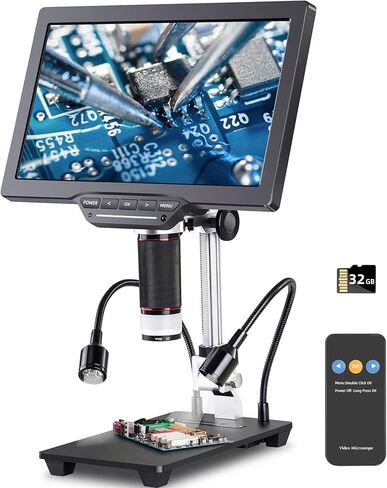 مجهر رقمي، مجهر 10.1 مع حامل عرض قابل للتعديل، كاميرا مجهر عملة USB Koolertron1600X مع مرآة عالية الدقة وفلتر للأشعة فوق البنفسجية، ماوس وجهاز تحكم عن بعد، يدعم التحكم في التطبيق لعملات الأطفال البالغين in Kuwait