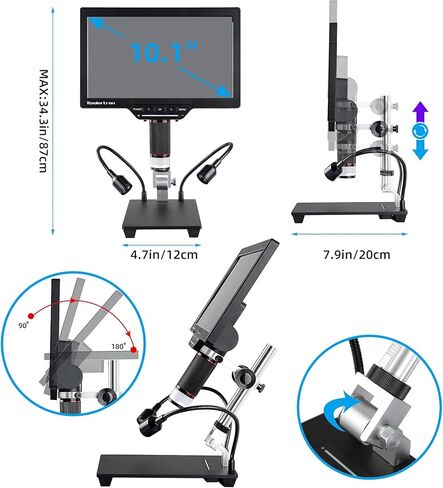مجهر رقمي، مجهر 10.1 مع حامل عرض قابل للتعديل، كاميرا مجهر عملة USB Koolertron1600X مع مرآة عالية الدقة وفلتر للأشعة فوق البنفسجية، ماوس وجهاز تحكم عن بعد، يدعم التحكم في التطبيق لعملات الأطفال البالغين in Kuwait