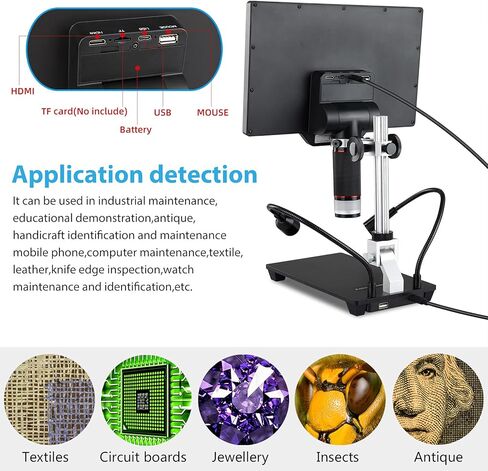مجهر رقمي، مجهر 10.1 مع حامل عرض قابل للتعديل، كاميرا مجهر عملة USB Koolertron1600X مع مرآة عالية الدقة وفلتر للأشعة فوق البنفسجية، ماوس وجهاز تحكم عن بعد، يدعم التحكم في التطبيق لعملات الأطفال البالغين in Kuwait