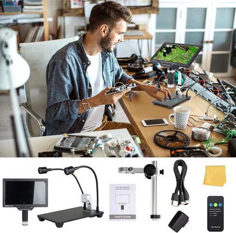 مجهر رقمي، مجهر 10.1 مع حامل عرض قابل للتعديل، كاميرا مجهر عملة USB Koolertron1600X مع مرآة عالية الدقة وفلتر للأشعة فوق البنفسجية، ماوس وجهاز تحكم عن بعد، يدعم التحكم في التطبيق لعملات الأطفال البالغين in Kuwait