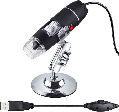 ام سكوب مجهر رقمي محمول باليد بمنفذ USB من 50 الى 500 مرة مع حامل قابل للتعديل و8 مصابيح LED - متوافق مع ويندوز وماك واندرويد (يتضمن محول او تي جي) in Saudi Arabia