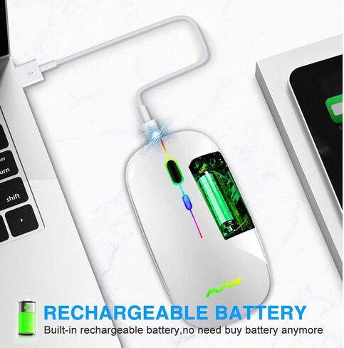 ماوس بلوتوث لاسلكي للكمبيوتر المحمول، ماوس قابل لإعادة الشحن 2.4G USB ماوس لاسلكي بصري، وضع LED مزدوج نحيف (بلوتوث 5.0 و2.4G) ماوس لاسلكي لأجهزة الكمبيوتر المحمول، الكمبيوتر الشخصي، نظام التشغيل Mac OS، Android، Windows (Champagne) in Kuwait
