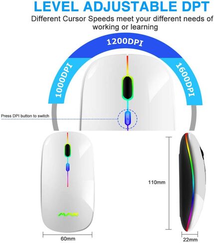 ماوس بلوتوث لاسلكي للكمبيوتر المحمول، ماوس قابل لإعادة الشحن 2.4G USB ماوس لاسلكي بصري، وضع LED مزدوج نحيف (بلوتوث 5.0 و2.4G) ماوس لاسلكي لأجهزة الكمبيوتر المحمول، الكمبيوتر الشخصي، نظام التشغيل Mac OS، Android، Windows (Champagne) in Kuwait
