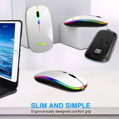 ماوس بلوتوث لاسلكي للكمبيوتر المحمول، ماوس قابل لإعادة الشحن 2.4G USB ماوس لاسلكي بصري، وضع LED مزدوج نحيف (بلوتوث 5.0 و2.4G) ماوس لاسلكي لأجهزة الكمبيوتر المحمول، الكمبيوتر الشخصي، نظام التشغيل Mac OS، Android، Windows (Champagne) in Kuwait